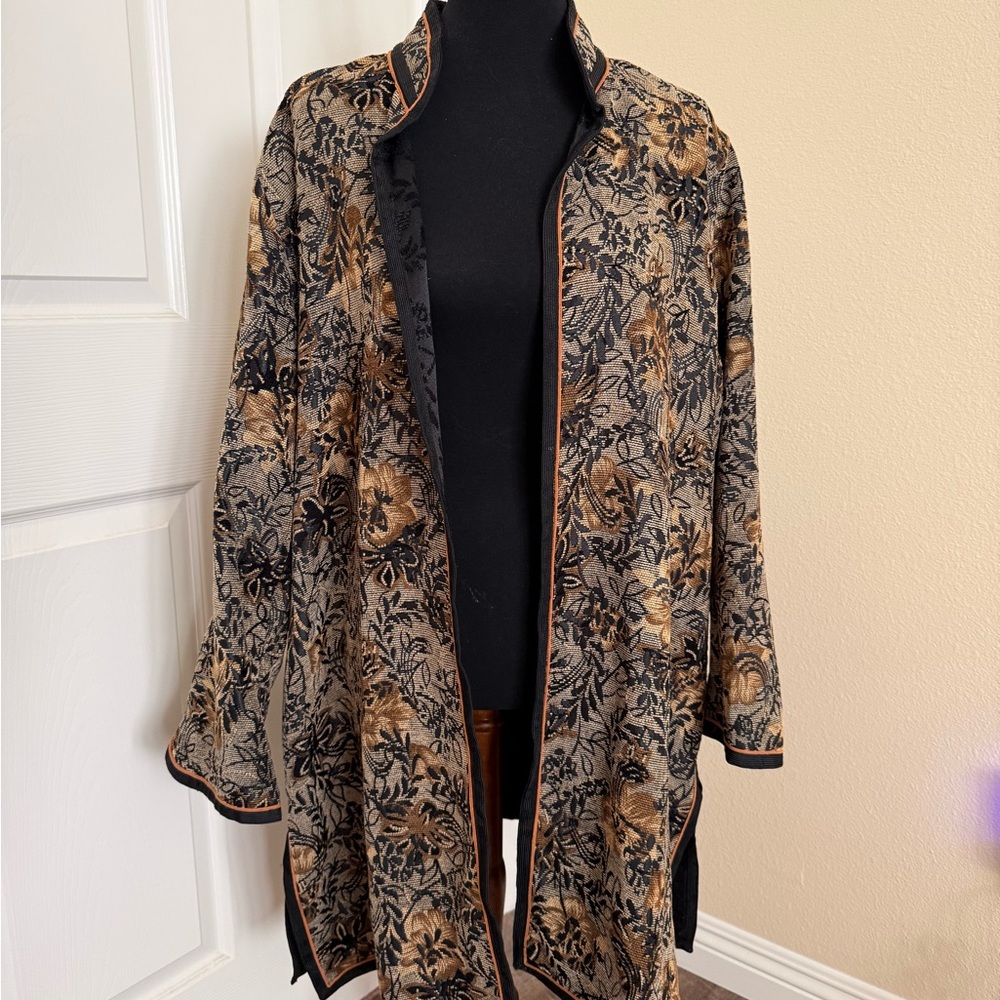 Chico's Black and Brown Reversible Floral Jacket